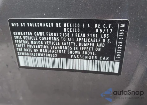 2017 Volkswagen Jetta 1.4T Se из США, поврежденный, VIN 3VWDB7AJ7HM388832